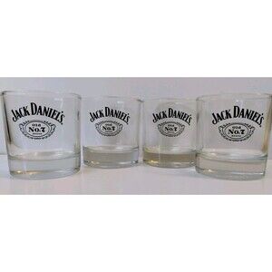 Set of 4 Jack Daniels Old No 7 Whiskey Glasses Lowball Rocks Embossed Base Heavy